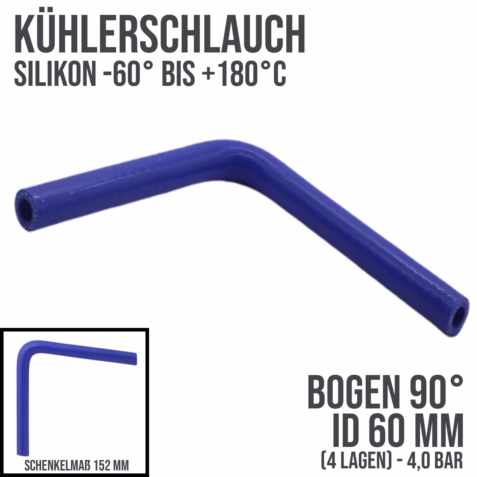 60 x 70 mm Kühlerschlauch Silikon Bogen 90° LLK Ladeluft Kühlmittel Schlauch universal blau (4,0 bar) - 152mm von der Marke DEINSCHLAUCH24 60 x 70 mm Kühlerschlauch Silikon Bogen 90° LLK Ladeluft Kühlmittel Schlauch universal blau (4,0 bar) - 152mm aus der Kategorie Kühlwasserschläuche mit der Artikelnummer KSB060-090-152GA