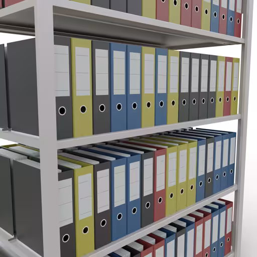 Grundregal, Büro-Fachbodenregal Stecksystem MULTIplus150, 1800 x 1300 x 600 mm (HxBxT), 5 Fachböden, Längenriegel, mit Mittelanschlag, lichtgrau von Schulte Lagertechnik aus der Kategorie Büroregale