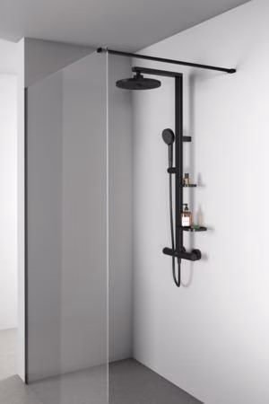 Detailbild 4010456 Ideal Standard CerathermAlu+ douchesysteem met douchethermostaat, 2 planchetten, handdouche met 2 functies en hoofddouche met 2 functies Silk Black