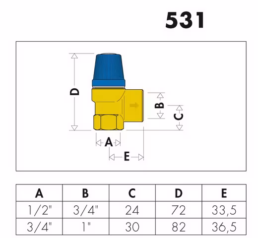 Membran-Sicherheitsventil 1/2 Zoll x 3/4 Zoll, 8 bar für Brauchwasser, Typ 531480 von der Marke Caleffi Caleffi Sicherheitsventil Trinkwasser 1/2" 6-10bar Typ Druck: 8 bar aus der Kategorie Sicherheitsventil Trinkwasser mit der Artikelnr. 531480