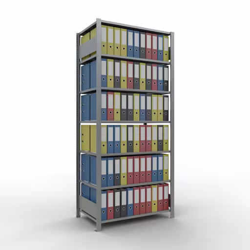Abbildung Nr 11 des Artikels Grundregal, Büro-Fachbodenregal Stecksystem MULTIplus150, 2300 x 1000 x 600 mm (HxBxT), 7 Fachböden, Längenriegel, verzinkt, mit Mittelanschlag aus der Produktgruppe Büroregale von der Marke Schulte Lagertechnik