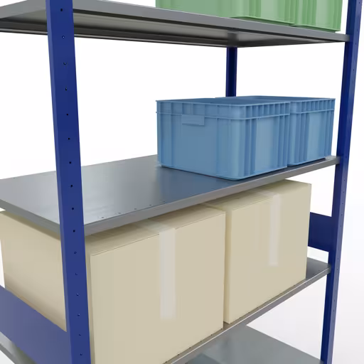 Produktbild Nr.12 des Artikels Grundregal, Fachbodenregal Stecksystem MULTIplus150, 3000 x 1300 x 600 mm (HxBxT), 7 Fachböden, Längenriegel, RAL 5010 enzianblau/verzinkt aus der Produktreihe Stecksystem von der Marke Schulte Lagertechnik