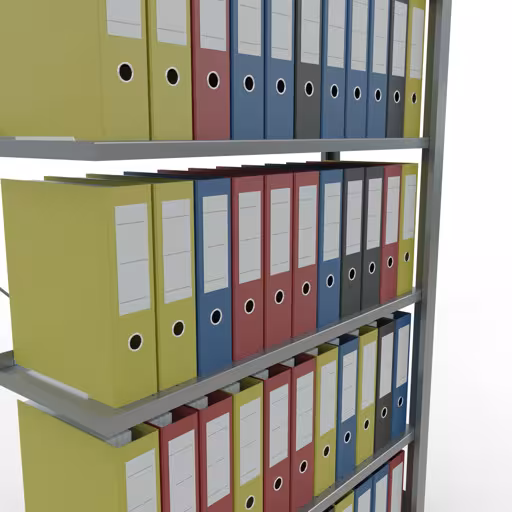 Abbildung Nr 7 des Artikels Anbauregal, Büro-Fachbodenregal Stecksystem MULTIplus85, 2000 x 1000 x 300 mm (HxBxT), 6 Fachböden, Kreuzstrebe, verzinkt, mit Anschlagleiste aus der Produktgruppe Büroregale von der Marke Schulte Lagertechnik