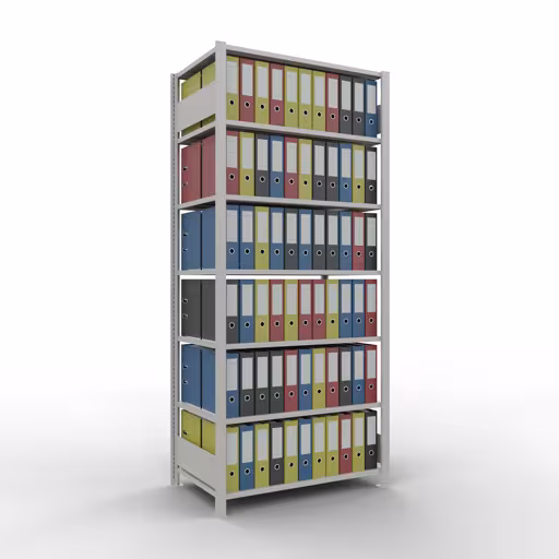 Abbildung Nr 11 des Artikels Grundregal, Büro-Fachbodenregal Stecksystem MULTIplus150, 2300 x 1000 x 600 mm (HxBxT), 7 Fachböden, Längenriegel, ohne Mittelanschlag, lichtgrau aus der Produktgruppe Büroregale von der Marke Schulte Lagertechnik