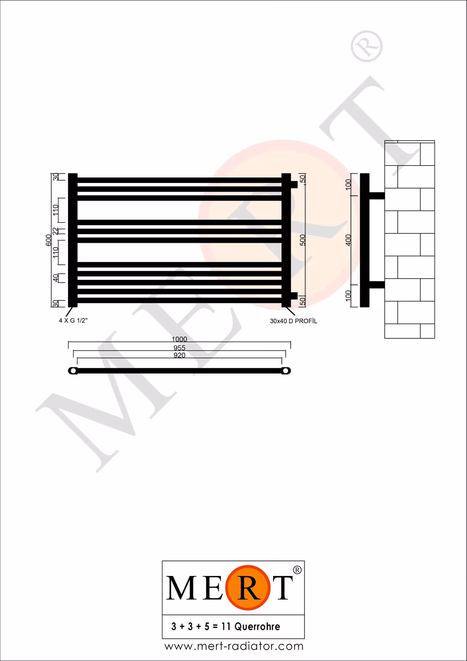 Produktgruppe MERT Austausch Badheizkörper weiß gerade, Anschluss an der Seite MERT Austausch Badheizkörper weiß gerade, 1000*600 mm, Anschluss an der Seite 500 mm von der Marke MERT aus der Kategorie Heizkörper