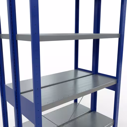 Grundregal, Doppelregal, Fachbodenregal Stecksystem MULTIplus250, 2500 x 1000 x (2x300) mm (HxBxT), 2x6 Fachböden, Kreuzstrebe, RAL 5010 enzianblau von Schulte Lagertechnik aus der Kategorie Fachbodenregale