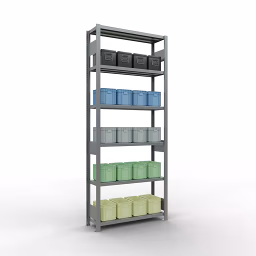 Produktbild Nr 12 des Artikels Grundregal, Fachbodenregal Stecksystem MULTIplus330, 2500 x 1000 x 300 mm (HxBxT), 6 Fachböden, Längenriegel, verzinkt Abbildung Nr 12 des Artikels Grundregal, Fachbodenregal Stecksystem MULTIplus330, 2500 x 1000 x 300 mm (HxBxT), 6 Fachböden, Längenriegel, verzinkt aus der Produktgruppe Stecksystem von der Marke Schulte Lagertechnik