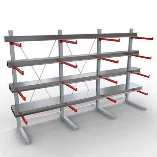 Abbildung Nr 11 des Artikels K 6000 Komplettregal, einseitig, 3000 x 4500 x 1000 mm, RAL 7001 / RAL 3000, 5 Lagerebenen aus der Produktgruppe Kragarmregale von der Marke Schulte Lagertechnik