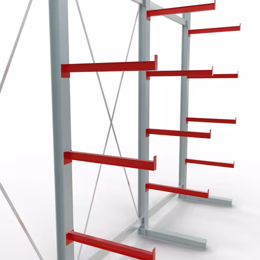 Abbildung Nr 10 des Artikels K 6000 Komplettregal, einseitig, 3000 x 4500 x 750 mm, RAL 7001 / RAL 3000, 5 Lagerebenen aus der Produktgruppe Kragarmregale von der Marke Schulte Lagertechnik