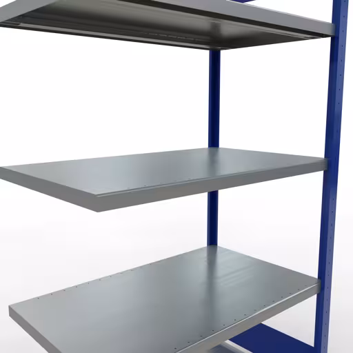 Abbildung Nr 14 des Artikels Anbauregal, Fachbodenregal Stecksystem MULTIplus250, 2000 x 1000 x 600 mm (HxBxT), 5 Fachböden, Längenriegel, RAL 5010 enzianblau/verzinkt aus der Produktgruppe Stecksystem von der Marke Schulte Lagertechnik