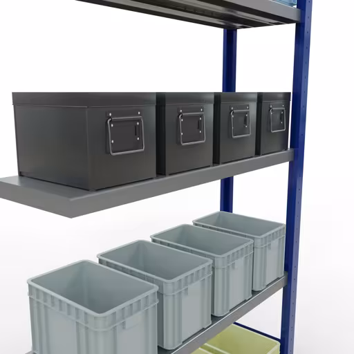 Anbauregal, Fachbodenregal Stecksystem MULTIplus250, 2000 x 1000 x 300 mm (HxBxT), 5 Fachböden, Längenriegel, RAL 5010 enzianblau/verzinkt von der Marke Schulte Lagertechnik aus der Produktreihe Stecksystem