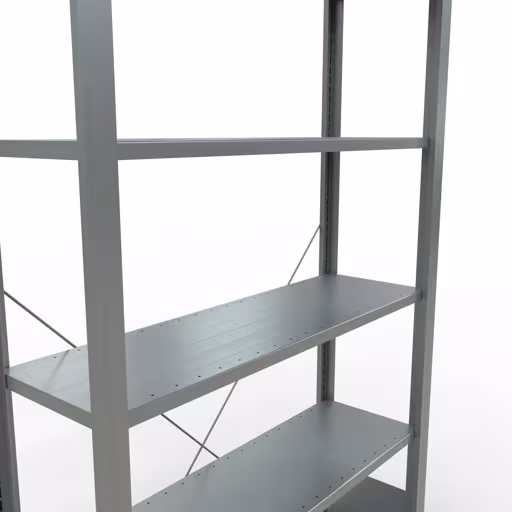 Grundregal, Büro-Fachbodenregal Stecksystem MULTIplus85, 2000 x 1000 x 300 mm (HxBxT), 6 Fachböden, Kreuzstrebe, verzinkt, ohne Anschlagleiste von Schulte Lagertechnik aus der Kategorie Büroregale