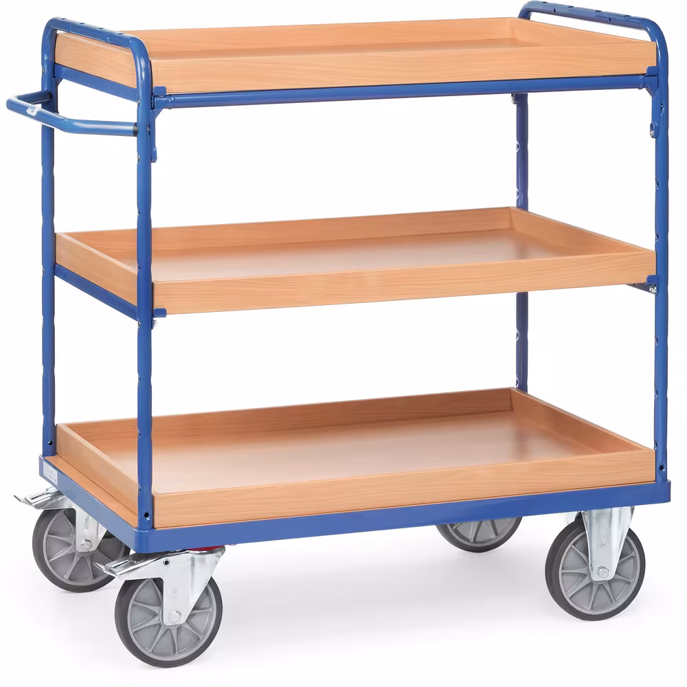 Etagenwagen 3 Kästen pulverbeschichtet blau RAL 5007, Schraubkonstruktion, Stirnwände offen Typ Ladeflächenbreite: 455 mm aus der Kategorie Etagenwagen mit der Artikelnr. 8120