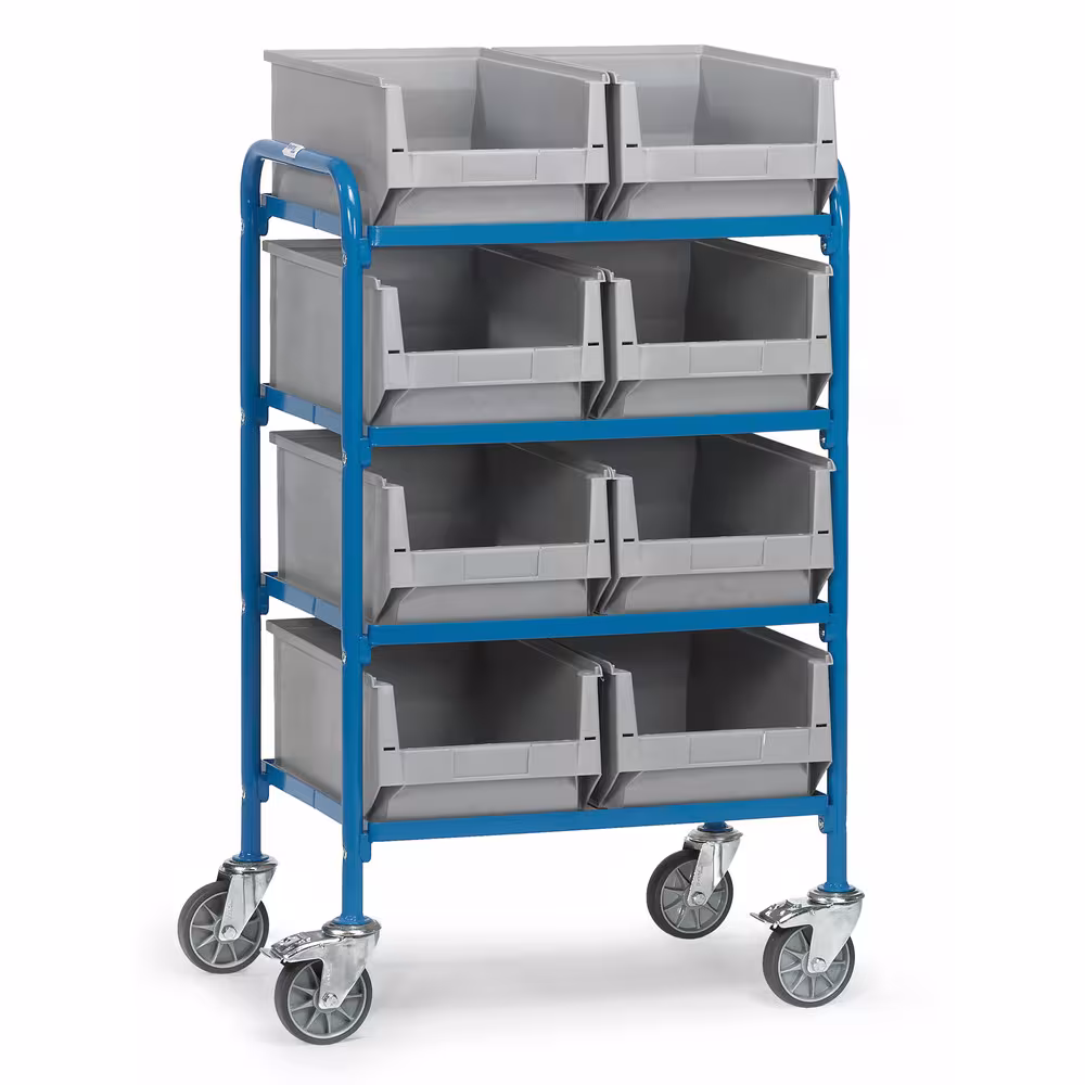 Beistellwagen 32931 - mit 8 Kästen Baukasten-System, Stahlrohr- und Profilstahl geschweißt, pulverbeschichtet blau RAL 5007, Schraubkonstruktion aus der Kategorie Etagenwagen mit der Artikelnummer 32931
