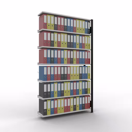 Abbildung Nr 12 des Artikels Anbauregal, Büro-Fachbodenregal Stecksystem MULTIplus85, 2300 x 1300 x 300 mm (HxBxT), 7 Fachböden, Kreuzstrebe, mit Anschlagleiste, schwarz/lichtgrau aus der Produktgruppe Büroregale von der Marke Schulte Lagertechnik