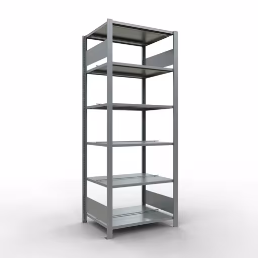 Abbildung Nr 9 des Artikels Grundregal, Büro-Fachbodenregal Stecksystem MULTIplus150, 2000 x 750 x 600 mm (HxBxT), 6 Fachböden, Längenriegel, verzinkt, mit Mittelanschlag aus der Produktgruppe Büroregale von der Marke Schulte Lagertechnik
