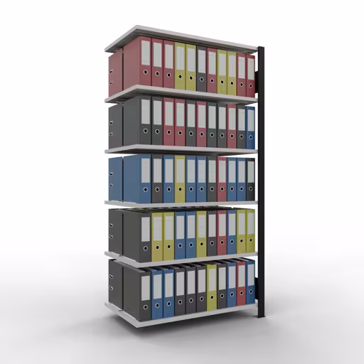 Abbildung Nr 14 des Artikels Anbauregal, Büro-Fachbodenregal Stecksystem MULTIplus150, 2000 x 1000 x 600 mm (HxBxT), 6 Fachböden, Längenriegel, mit Mittelanschlag, schwarz/lichtgrau aus der Produktgruppe Büroregale von der Marke Schulte Lagertechnik