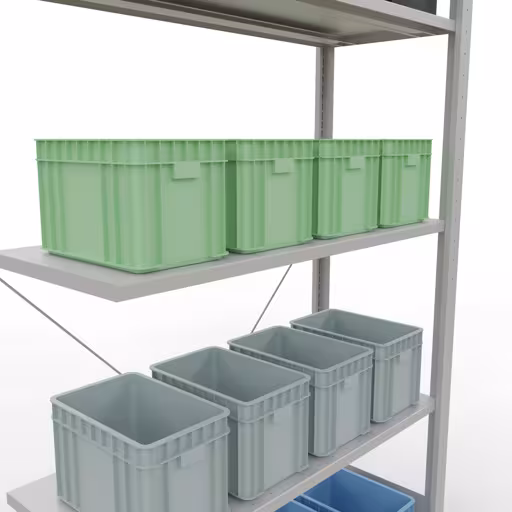 Andere Ansicht des Artikels Anbauregal, Eckregal (Feld C) 2000 x 1000 x 400, 5 Fachböden, Kreuzstrebe, RAL 7035 lichtgrau Andere Ansicht des Artikels Anbauregal, Eckregal (Feld C) 2000 x 1000 x 400, 5 Fachböden, Kreuzstrebe, RAL 7035 lichtgrau aus der Kategorie Fachbodenregale