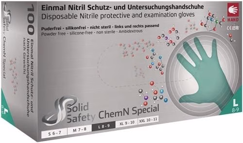 Detailbild 4056184 Einweghandschuh SolidSafety ChemN Special Größe L grün Nitril PSA III AMPRI