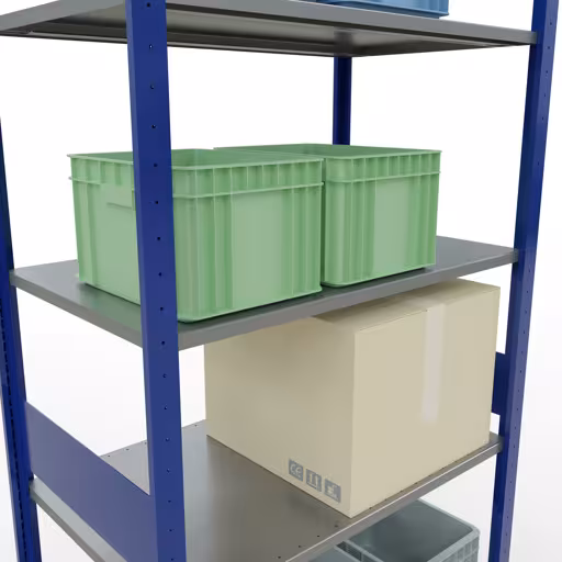 Grundregal, Fachbodenregal Stecksystem MULTIplus85, 3000 x 1000 x 600 mm (HxBxT), 7 Fachböden, Längenriegel, RAL 5010 enzianblau von Schulte Lagertechnik aus der Kategorie Stecksystem