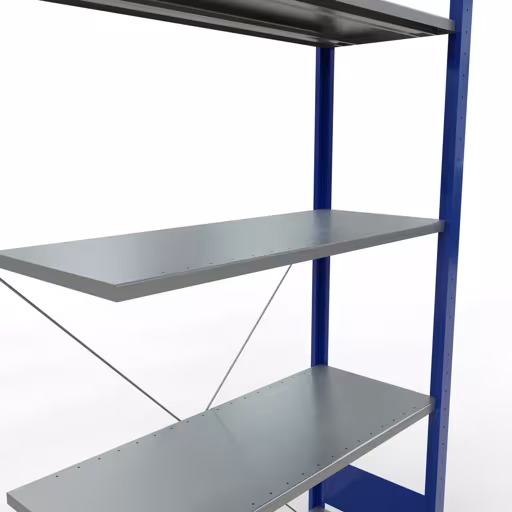 Anbauregal, Fachbodenregal Stecksystem MULTIplus150, 2000 x 1000 x 400 mm (HxBxT), 5 Fachböden, Kreuzstrebe, RAL 5010/verzinkt von Schulte Lagertechnik mit der Artikelnr. 12645-B