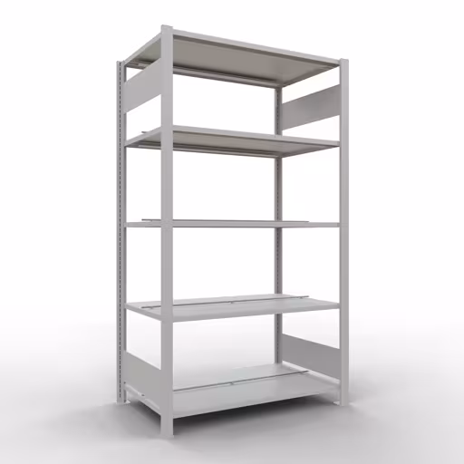 Grundregal, Büro-Fachbodenregal Stecksystem MULTIplus150, 1800 x 1000 x 600 mm (HxBxT), 5 Fachböden, Längenriegel, mit Mittelanschlag, lichtgrau aus der Kategorie Stecksystem mit der Artikelnummer 36037