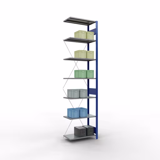 Zusatzbild des Artikels Anbauregal, Fachbodenregal Stecksystem MULTIplus150, 3000 x 750 x 400 mm (HxBxT), 7 Fachböden, Kreuzstrebe, RAL 5010 enzianblau/verzinkt/verzinkt Zusatzbild des Artikels Anbauregal, Fachbodenregal Stecksystem MULTIplus150, 3000 x 750 x 400 mm (HxBxT), 7 Fachböden, Kreuzstrebe, RAL 5010 enzianblau/verzinkt/verzinkt aus Anbauregal