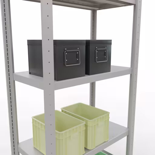 Abbildung Nr 13 des Artikels Grundregal, Fachbodenregal Stecksystem MULTIplus250, 2000 x 750 x 400 mm (HxBxT), 5 Fachböden, Längenriegel, RAL 7035 lichtgrau aus der Produktgruppe Stecksystem von der Marke Schulte Lagertechnik