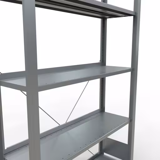 Andere Ansicht des Artikels Grundregal, Büro-Fachbodenregal Stecksystem MULTIplus85, 1800 x 1000 x 300 mm (HxBxT), 5 Fachböden, Kreuzstrebe, verzinkt, mit Anschlagleiste aus der Kategorie Büroregale