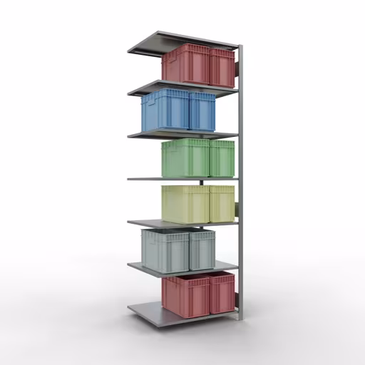 Anbauregal, Fachbodenregal Stecksystem MULTIplus150, 3000 x 1000 x 800 mm (HxBxT), 7 Fachböden, Längenriegel, verzinkt mit der Artikelnr. 12787-LR Anbauregal, Fachbodenregal Stecksystem MULTIplus150, 3000 x 1000 x 800 mm (HxBxT), 7 Fachböden, Längenriegel, verzinkt von Schulte Lagertechnik aus der Kategorie Stecksystem