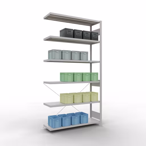 Produktbild Nr 14 des Artikels Stecksystem Anbauregal 2500x1300x400 mm, Typ 250 kg, lichtgrau Abbildung Nr 14 des Artikels Stecksystem Anbauregal 2500x1300x400 mm, Typ 250 kg, lichtgrau aus der Produktgruppe Stecksystem von der Marke Schulte Lagertechnik