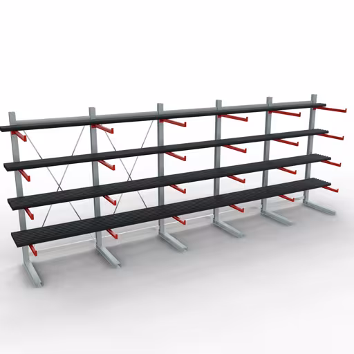 Abbildung Nr 10 des Artikels K 6000 Komplettregal, einseitig, 3000 x 7500 x 1000 mm, RAL 7001 / RAL 3000, 5 Lagerebenen aus der Produktgruppe Kragarmregale von der Marke Schulte Lagertechnik