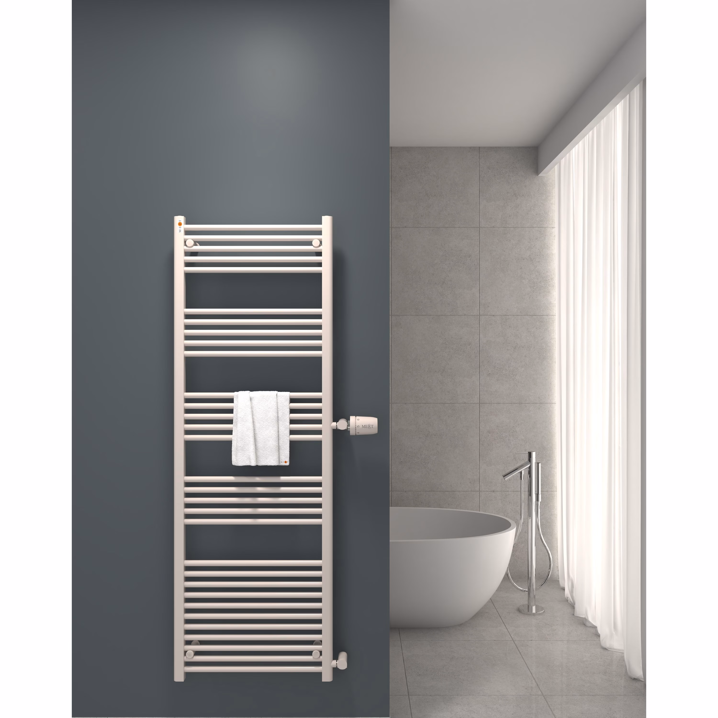 MERT Austausch Badheizkörper ASR, weiß, 600x1750mm, Anschluss an der Seite 900mm von der Marke Mert MERT Austausch Badheizkörper ASR, weiß, gerade in verschiedenen Maßen, Anschluss an der Seite aus der Kategorie Badheizkörper Seitenanschluss mit der Teilenummer 1-60x175-ASR-90