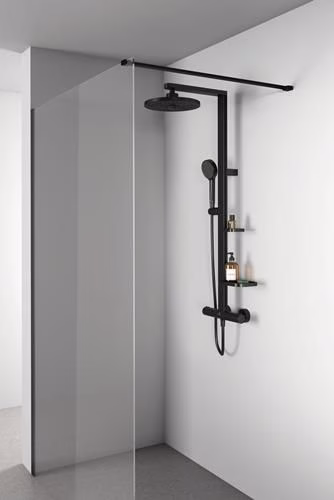 Ideal Standard CerathermAlu+ douchesysteem met douchethermostaat, 2 planchetten, handdouche met 2 functies en hoofddouche met 2 functies Silk Black