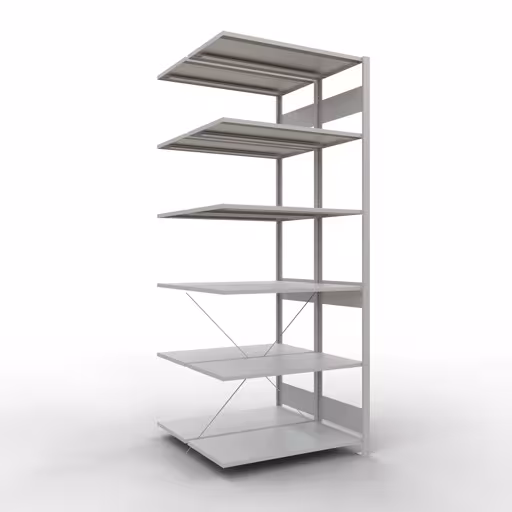 Anbauregal, Doppelregal, Fachbodenregal Stecksystem MULTIplus150, 2500 x 1000 x (2x500) mm (HxBxT), 2x6 Fachböden, Kreuzstrebe, RAL 7035 lichtgrau aus der Kategorie Doppelregale mit der Artikelnummer 32756