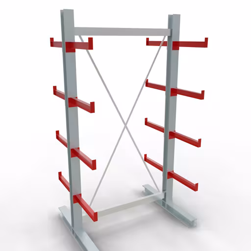Abbildung Nr 10 des Artikels K 3000 Komplettregal, doppelseitig, 2500 x 1300 x 500 mm, RAL 7001 / RAL 3000, 5 Lagerebenen aus der Produktgruppe Kragarmregale von der Marke Schulte Lagertechnik