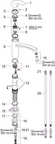 Technische Zeichnung 3983251 Hansgrohe Einhebel-Küchenmischer FOCUS DN 15 für offene Heißwasserbereiter chrom