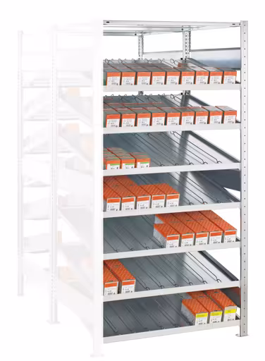Anbauregal, Doppel-Kanbanregal MULTIplus150, 2000 x 1000 x 2x500 mm (HxBxT), verzinkt, 2x(7+1) Fachböden, mit Trenn- und Seitenführungen von der Marke Schulte Lagertechnik Anbauregal, Doppel-Kanbanregal MULTIplus150, 2000 x 1000 x 2x500 mm (HxBxT), verzinkt, 2x(7+1) Fachböden, mit Trenn- und Seitenführungen aus der Kategorie Kanbanregale mit der Artikelnummer 21755