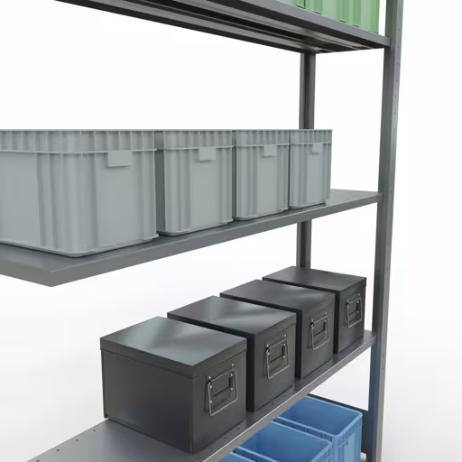 Anbauregal, Fachbodenregal Stecksystem MULTIplus150, 2000 x 1300 x 300 mm (HxBxT), 5 Fachböden, Längenriegel, verzinkt mit der Artikelnr. 12735-130-LR Anbauregal, Fachbodenregal Stecksystem MULTIplus150, 2000 x 1300 x 300 mm (HxBxT), 5 Fachböden, Längenriegel, verzinkt von Schulte Lagertechnik aus der Kategorie Stecksystem