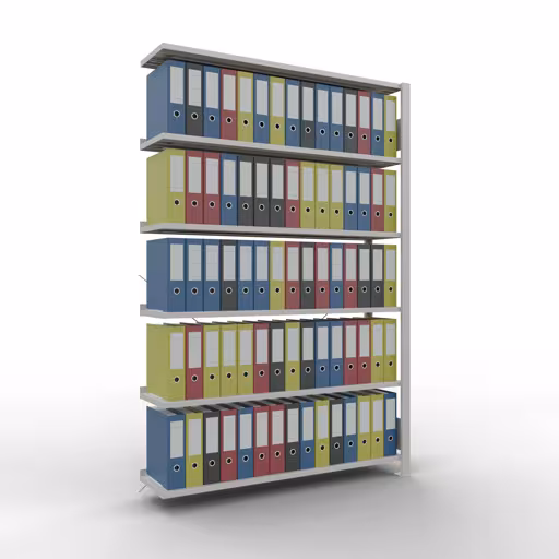 Abbildung Nr 12 des Artikels Anbauregal, Büro-Fachbodenregal Stecksystem MULTIplus85, 2000 x 1300 x 300 mm (HxBxT), 6 Fachböden, Kreuzstrebe, mit Anschlagleiste, lichtgrau aus der Produktgruppe Büroregale von der Marke Schulte Lagertechnik