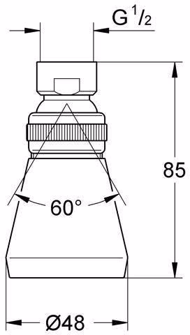 Technische Zeichnung 3969465 GROHE Kopfbrause Relexa 50 28094 mit Kugelgelenk DN 15 chrom