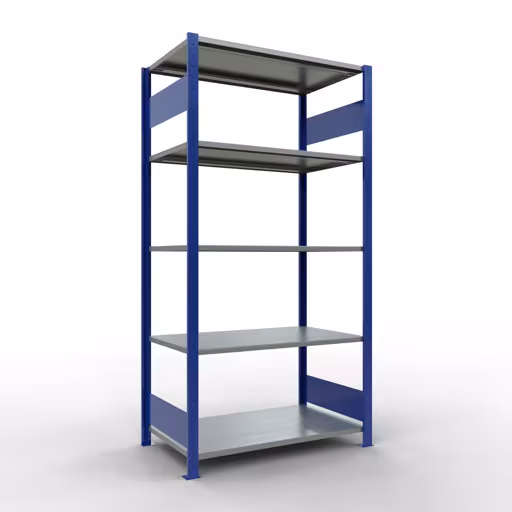 Grundregal, Fachbodenregal Stecksystem MULTIplus150, 2000 x 1000 x 600 mm (HxBxT), 5 Fachböden, Längenriegel, RAL 5010 enzianblau/verzinkt aus der Kategorie Grundregal mit der Artikelnummer 12760-LR-B