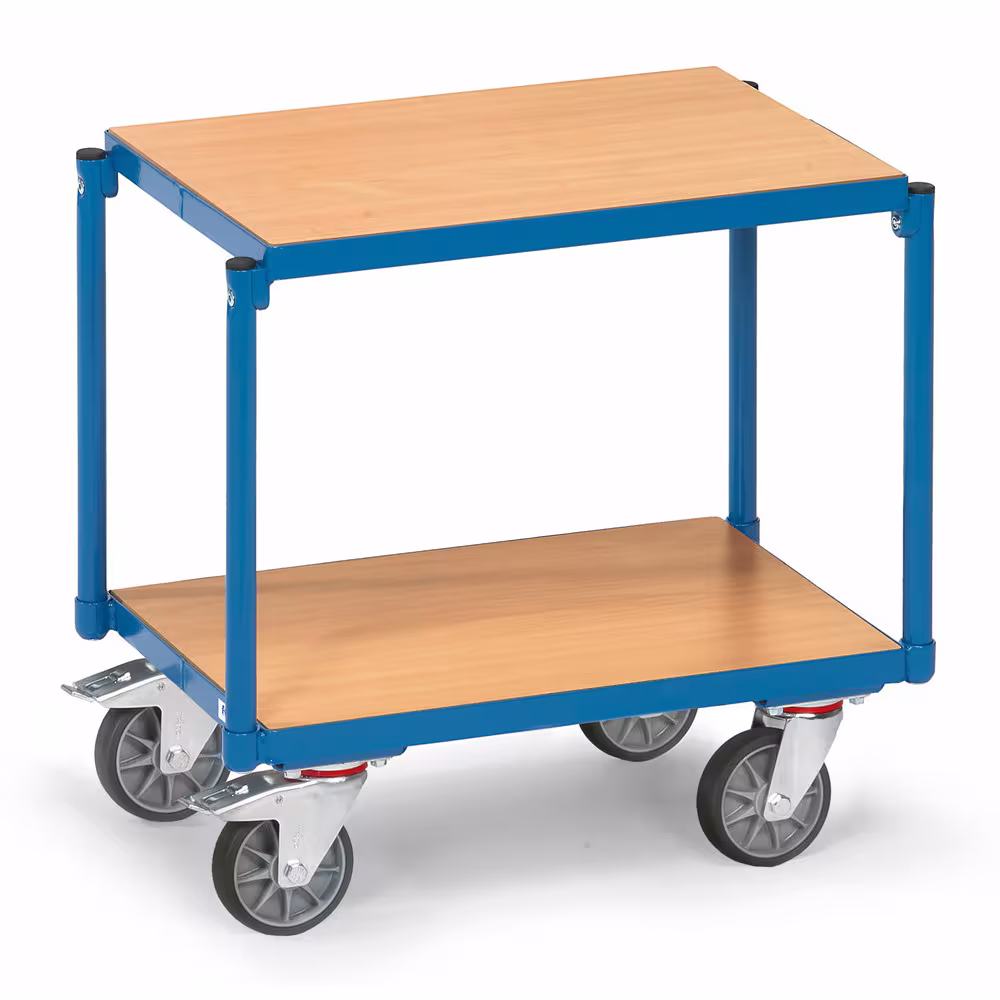 Etagenroller -2 Etagen bündig- Beide Rahmen mit Böden aus Holzwerkstoffplatte, Oberfläche Buchendekor, Böden bündig mit Oberkante Rahmen von der Marke Fetra aus der Produktreihe Transportsysteme