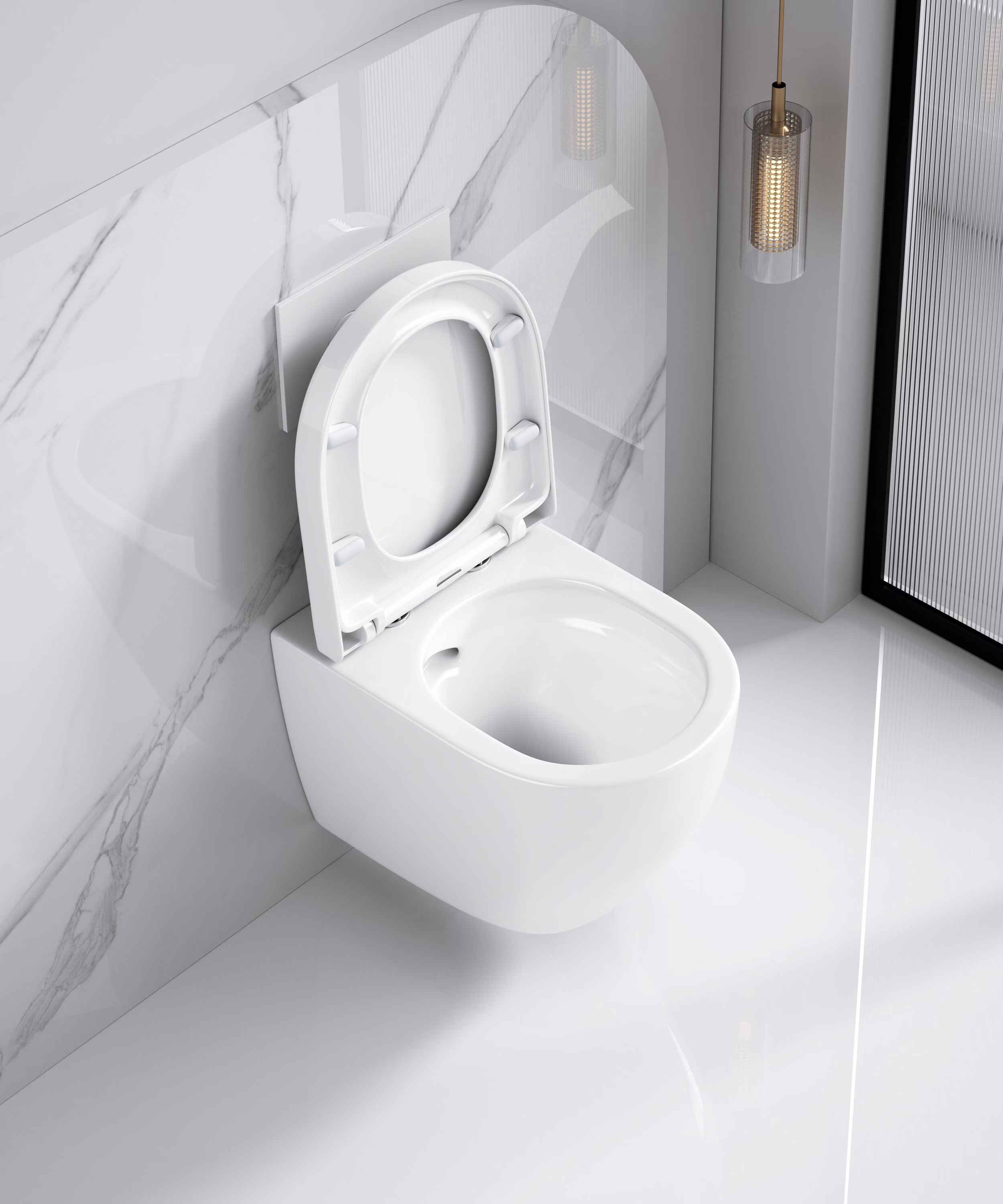 sanicomfort Wand-WC-Set Adonis 2.0 mit Turbo Flush Spültechnik 360° Spülung weiß, WC-Sitz mit Absenkautomatik spülrandlos