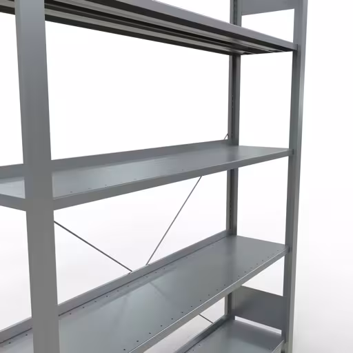 Abbildung Nr 16 des Artikels Grundregal, Büro-Fachbodenregal Stecksystem MULTIplus85, 1800 x 1300 x 300 mm (HxBxT), 5 Fachböden, Kreuzstrebe, verzinkt, mit Anschlagleiste aus der Produktgruppe Büroregale von der Marke Schulte Lagertechnik