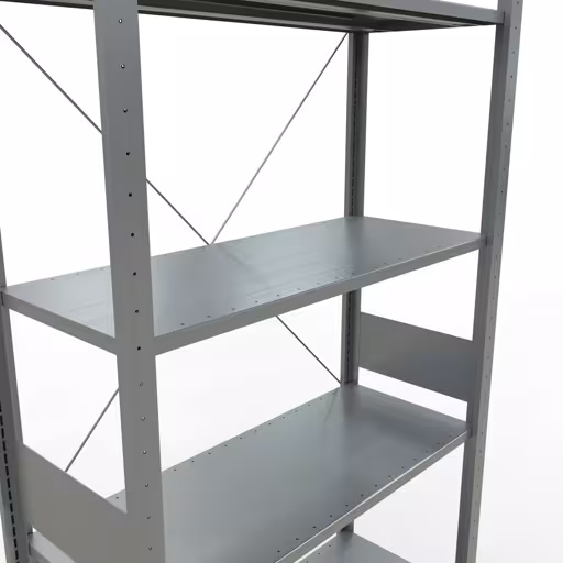 Weitere Ansicht des Artikels Grundregal, Fachbodenregal Stecksystem MULTIplus150, 3000 x 1000 x 400 mm (HxBxT), 7 Fachböden, Kreuzstrebe, verzinkt aus der Kategorie Stecksystem