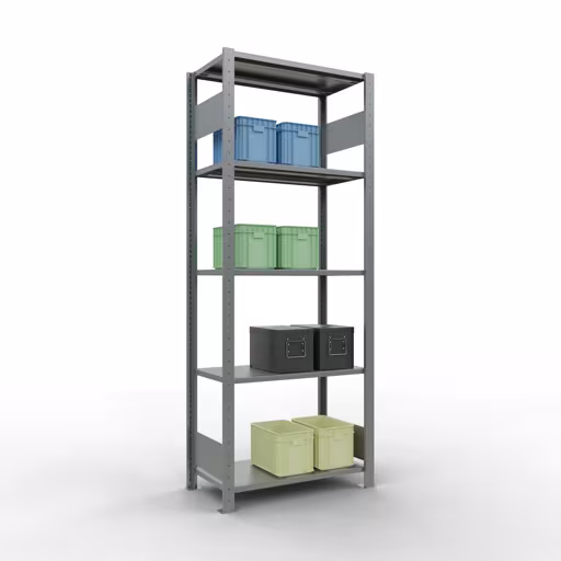 Grundregal, Fachbodenregal Stecksystem MULTIplus150, 2000 x 750 x 400 mm (HxBxT), 5 Fachböden, Längenriegel, verzinkt mit der Artikelnr. 12740-75-LR Grundregal, Fachbodenregal Stecksystem MULTIplus150, 2000 x 750 x 400 mm (HxBxT), 5 Fachböden, Längenriegel, verzinkt von Schulte Lagertechnik aus der Kategorie Stecksystem