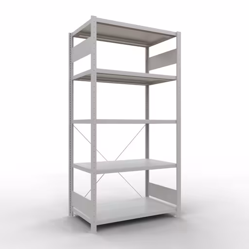 Grundregal, Fachbodenregal Stecksystem MULTIplus330, 2000 x 1000 x 600 mm (HxBxT), 5 Fachböden, Kreuzstrebe, RAL 7035 lichtgrau von der Marke Schulte Lagertechnik Grundregal, Fachbodenregal Stecksystem MULTIplus330, 2000 x 1000 x 600 mm (HxBxT), 5 Fachböden, Kreuzstrebe, RAL 7035 lichtgrau aus der Kategorie Grundregal mit der Artikelnummer 33860