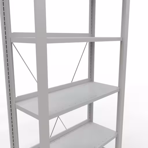 Abbildung Nr 8 des Artikels Grundregal, Büro-Fachbodenregal Stecksystem MULTIplus85, 2000 x 750 x 300 mm (HxBxT), 6 Fachböden, Kreuzstrebe, mit Anschlagleiste, lichtgrau aus der Produktgruppe Büroregale von der Marke Schulte Lagertechnik