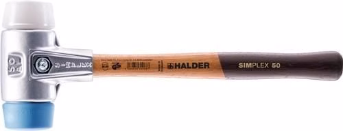 Marteau à embout souple SIMPLEX, longueur 300 mm, diamètre de la tête 30 mm, HO Superplast blanc/TPE bleu souple, marque HALDER Marteau HALDER SIMPLEX à tête souple, bois, superplastique, blanc/TPE-bleu souple, de la catégorie « Marteaux », référence 4000760147